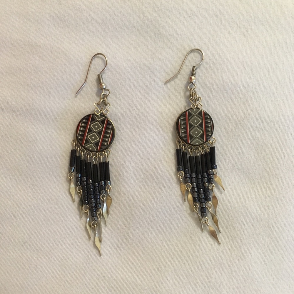 Navy patterned earrings